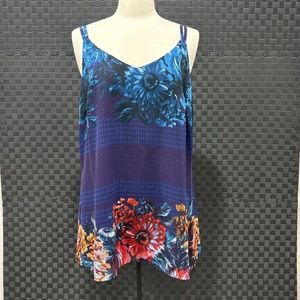 CAbi Painterly Floral Double Spaghetti Strap Long Cami